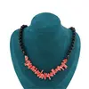 Colier Obsidian negru sfere 8mm si Coral roz freeform 6-15mm centrat cu elemente aurii, imagine 3