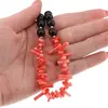 Colier Obsidian negru sfere 8mm si Coral roz freeform 6-15mm centrat cu elemente aurii, imagine 5