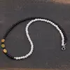 Colier Onix negru mat, Coral alb si elemente din Hematit auriu, 4-8mm, imagine 2