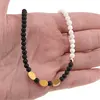 Colier Onix negru mat, Coral alb si elemente din Hematit auriu, 4-8mm, imagine 5