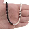 Colier Onix negru mat, Coral alb si stelute din Hematit argintiu, 4-6mm, imagine 5