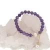 Bratara Ametist cu talisman auriu si Perla de cultura pe elastic, 8-9mm, imagine 3