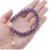 Bratara Ametist cu talisman auriu si Perla de cultura pe elastic, 8-9mm, imagine 4