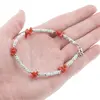 Bratara Larimar discuri fatetate si Coral freeform cu bumbi argintii, 3-11mm, imagine 4
