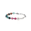 Bratara mix Agate sfere si Perla de cultura cu bumbi argintii, 6-8mm, imagine 2