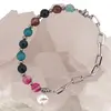 Bratara mix Agate sfere si Perla de cultura cu bumbi argintii, 6-8mm, imagine 3