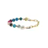 Bratara mix Agate sfere si Perla de cultura cu bumbi aurii, 6-8mm, imagine 2
