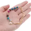Bratara mix Agate sfere si Perla de cultura cu bumbi aurii, 6-8mm, imagine 4