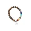 Bratara Ochi de tigru si cristalele celor 7 chakre sfere cu simbol OM pe elastic, 8mm
