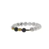 Bratara pentru barbati Howlit, Onix mat si 3 banuti de Hematit auriu pe elastic, 8-9mm, imagine 2