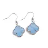 Cercei cu agatatoare Agat bleu trifoi cu montura argintie, 18mm