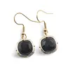 Cercei cu agatatoare Obsidian patrat cu montura aurie, 15mm
