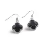 Cercei cu agatatoare Obsidian trifoi cu montura argintie, 18mm