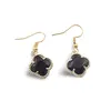 Cercei cu agatatoare Obsidian trifoi cu montura aurie, 18mm