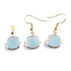 Set Cercei cu agatatoare si Pandantiv Agat bleu patrat cu montura aurie, 15mm