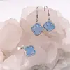 Set Cercei cu agatatoare si Pandantiv Agat bleu trifoi cu montura argintie, 18mm, imagine 2