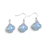 Set Cercei cu agatatoare si Pandantiv Agat bleu trifoi cu montura argintie, 18mm