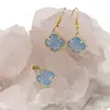 Set Cercei cu agatatoare si Pandantiv Agat bleu trifoi cu montura aurie, 18mm, imagine 2