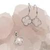 Set Cercei cu agatatoare si Pandantiv Cuart trifoi cu montura argintie, 18mm, imagine 2
