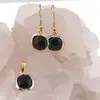 Set Cercei cu agatatoare si Pandantiv Obsidian patrat cu montura aurie, 15mm, imagine 2