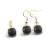 Set Cercei cu agatatoare si Pandantiv Obsidian patrat cu montura aurie, 15mm