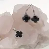 Set Cercei cu agatatoare si Pandantiv Obsidian trifoi cu montura argintie, 18mm, imagine 2