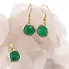 Set Cercei cu agatatoare si Pandantiv Onix verde patrat cu montura aurie, 15mm, imagine 2