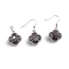 Set Cercei cu agatatoare si Pandantiv Rodonit trifoi cu montura argintie, 18mm