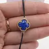 Bratara Therapy Lapis Lazuli trifoi cu montura aurie, imagine 2