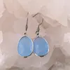 Cercei cu agatatoare Agat bleu oval cu montura argintie, 20mm, imagine 2