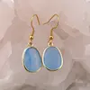 Cercei cu agatatoare Agat bleu oval cu montura aurie, 20mm, imagine 2