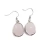 Cercei cu agatatoare Cuart roz oval cu montura argintie, 20mm