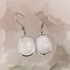 Cercei cu agatatoare Piatra Lunii oval cu montura argintie, 20mm, imagine 2