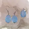 Set Cercei cu agatatoare si Pandantiv Agat bleu oval cu montura argintie, 20mm, imagine 2