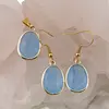 Set Cercei cu agatatoare si Pandantiv Agat bleu oval cu montura aurie, 20mm, imagine 2