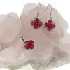 Set Cercei cu agatatoare si Pandantiv Agat roz trifoi cu montura argintie, 18mm, imagine 2