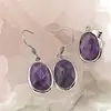 Set Cercei cu agatatoare si Pandantiv Ametist oval cu montura argintie, 20mm, imagine 2
