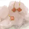 Set Cercei cu agatatoare si Pandantiv Calcit orange trifoi cu montura aurie, 18mm, imagine 2