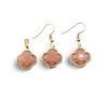 Set Cercei cu agatatoare si Pandantiv Calcit orange trifoi cu montura aurie, 18mm