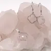 Set Cercei cu agatatoare si Pandantiv Cuart roz trifoi cu montura argintie, 18mm, imagine 2