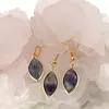 Set Cercei cu agatatoare si Pandantiv Fluorit oval ascutit cu montura aurie, 22mm, imagine 2