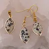 Set Cercei cu agatatoare si Pandantiv Jasp dalmatian oval ascutit cu montura aurie, 22mm, imagine 2