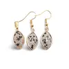 Set Cercei cu agatatoare si Pandantiv Jasp dalmatian oval ascutit cu montura aurie, 22mm