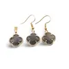 Set Cercei cu agatatoare si Pandantiv Labradorit trifoi cu montura aurie, 18mm