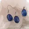 Set Cercei cu agatatoare si Pandantiv Lapis Lazuli oval cu montura argintie, 20mm, imagine 2