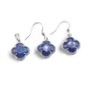 Set Cercei cu agatatoare si Pandantiv Lapis Lazuli trifoi cu montura argintie, 18mm