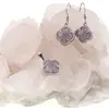 Set Cercei cu agatatoare si Pandantiv Lepidolit trifoi cu montura argintie, 18mm, imagine 2