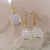Set Cercei cu agatatoare si Pandantiv Opalit oval cu montura aurie, 20mm, imagine 2