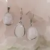 Set Cercei cu agatatoare si Pandantiv Piatra Lunii oval cu montura argintie, 20mm, imagine 2
