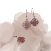 Set Cercei cu agatatoare si Pandantiv Rodonit roz trifoi cu montura argintie, 18mm, imagine 2